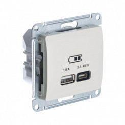 Розетка USB Glossa тип A+C 45Вт QC PD высокоскор. ЗУ механизм молоч. SE GSL000929