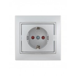 Розетка 1-м СП Mira 16А IP20 с заземл. защ. шторки со вставкой керамика сер. метал. LEZARD 701-1010-124