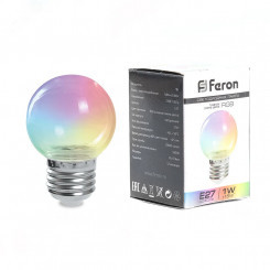 Лампа светодиодная LED 1вт Е27 RGB прозрачный быстрая смена цвета шар