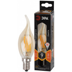 Лампа светодиодная F-LED BXS-9W-827-E14 gold  (филамент, свеча на ветру золот, 9Вт, тепл, E14) (10/100/1000) ЭРА