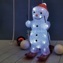 Акриловая домашняя светодиодная фигура Снеговик на лыжах 16х20х29 см, 30 светодиодов, батарейки 3хАА (не входят в комплект) NEON-NIGHT
