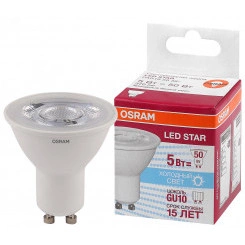 Лампа светодиодная LED 5Вт GU10 4000К 370лм спот 230V CL (замена 50Вт) PAR16   OSRAM LS