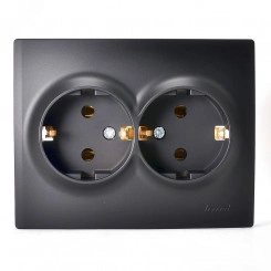 KARINA Розетка двойная с/з керамика чёрный бархат (10шт/120шт) KARINA Розетка двойная с/з керамика чёрный бархат (10шт/120шт)