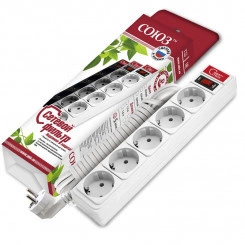 Сетевой фильтр ''СОЮЗ'' ПВС 3*0,75 5гн., 5м, выкл ючатель с индикацией, с/з, белый, премиум упаковка