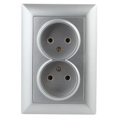 Розетка 2х2P, 16А-250В, СУ, Solo, алюминий, 4-204-03 Розетка 2х2P, 16А-250В, СУ, Solo, алюминий, 4-204-03