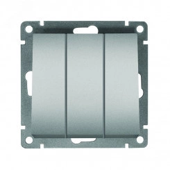 Выключатель трехклавишный серия Афина, с/у, 10А, 220В, серебро (еврослот) Выключатель трехклавишный серия Афина, с/у, 10А, 220В, серебро (еврослот)