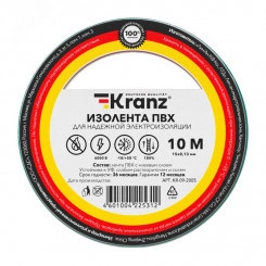 Изолента ПВХ KRANZ 0.13х15 мм, 10 м, зеленая 10шт