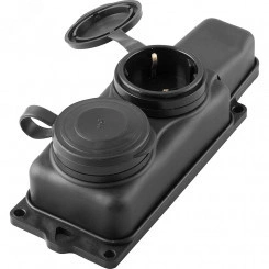 Розетка переносная двухместная штепсельная с заземляющим контактом 250В, 16А, каучук, серия Одри, Розетка переносная двухместная штепсельная с заземляющим контактом 250В, 16А, каучук, серия Одри,