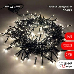Гирлянда светодиодная "Нить Мишура" 3.9м 200LED 220В IP20 зел. провод тепл. свет ЭРА Б0047970 Гирлянда светодиодная "Нить Мишура" 3.9м 200LED 220В IP20 зел. провод тепл. свет ЭРА Б0047970