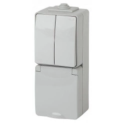 Блок розетка+выкл. двойн. верт. IP65, 16A(10AX)-250В, ОУ, Эра Эксперт, серый, 11-7608-03 Блок розетка+выкл. двойн. верт. IP65, 16A(10AX)-250В, ОУ, Эра Эксперт, серый, 11-7608-03