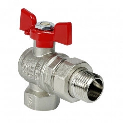 Кран шаровой PREMIUM для воды 11Б27фт1М латунный никелированный угловой с американкой 1/2' ВР-НР бабочка