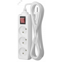 Удлинитель сетевой  10-53S, 5м, 3 розетки, 10А, с выкл., Белый