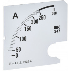 Шкала сменная для амперметра Э47 250/5А класс точности 1,5 96х96мм