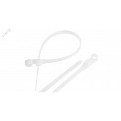 Стяжка нейлоновая неоткрывающаяся, 220х4,3мм, с проушиной 5,5мм, белая, 100шт