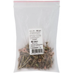 Шуруп универсальный 4,5х30 потайная головка, остроконечный, желтопассивированный (100шт) Шуруп универсальный 4,5х30 потайная головка, остроконечный, желтопассивированный (100шт)