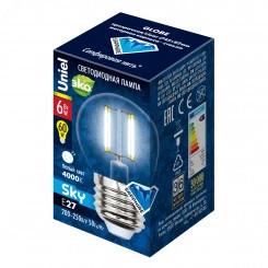 Лампа светодиодная LED 6вт 200-250В шар прозрачное 500Лм Е27 4000К Sky филамент Лампа светодиодная LED 6вт 200-250В шар прозрачное 500Лм Е27 4000К Sky филамент