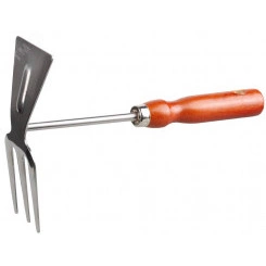 Мотыжка прямое лезвие, из нержавеющей стали с деревянной ручкой, 3 зубца, 250 мм Мотыжка прямое лезвие, из нержавеющей стали с деревянной ручкой, 3 зубца, 250 мм