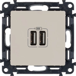 Valena LIFE Зарядное устройство с двумя USB-разьемами 240В/5В 1500мА С лицевой панелью Слоновая кость