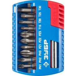 Набор бит с магнитным адаптером, Cr-Mo, PH1, PH2, PH3, PZ1, PZ2, PZ3, TORX 15,20,25,30, 11 предметов Набор бит с магнитным адаптером, Cr-Mo, PH1, PH2, PH3, PZ1, PZ2, PZ3, TORX 15,20,25,30, 11 предметов