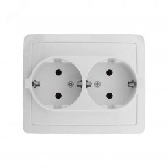 Розетка двойная с заземлением Schuko, винтовой зажим, 16А 250В, белый