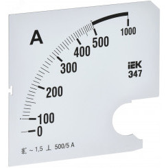 Шкала сменная для амперметра Э47 500/5А класс точности 1,5 96х96мм