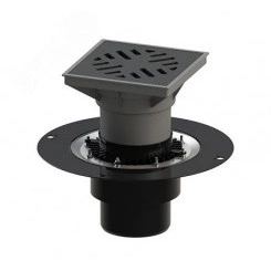 Трап вертикальный дворовый регулируемый ТП-616.160 с выходным диаметром 160 мм, с прижимным фланцем, чугунной решеткой