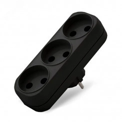 Разветвитель UNIVersal 3гн. б/з плоский черный 10А 250В (еврослот)