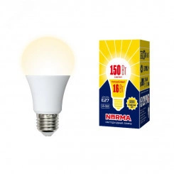 Лампа светодиодная LED-A60-16W/WW/E27/FR/NR Форма A, матовая. Серия Norma. Теплый белый свет (3000K). Картон. ТМ Volpe Лампа светодиодная LED-A60-16W/WW/E27/FR/NR Форма A, матовая. Серия Norma. Теплый белый свет (3000K). Картон. ТМ Volpe