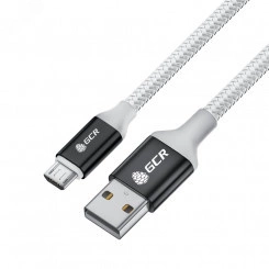 Кабель Micro USB, 1.5 м., AL белый-черный нейлон, быстрая зарядка