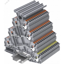 Клемма TP 4-уровневая, угловая с держателем маркировки, с земля, Push-in, сечение 2,5 мм. кв., серая