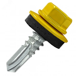 Саморез кровельный 5.5х25 по металлу RAL1018 сверло №3 шайба d=14мм с EPDM прокладкой Саморез кровельный 5.5х25 по металлу RAL1018 сверло №3 шайба d=14мм с EPDM прокладкой