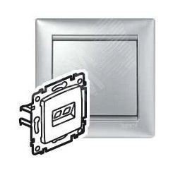 VALENA Розетка телефонная+компьютерная R11+RJ45 категория 6 UTP алюминий