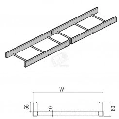 Промышленный кабельный лоток лестничного типа, высота - 80 мм, ширина - 300 мм, длина - 6000 мм, кратность - 6м, DU - Покрытие Duplex