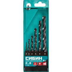 Набор сверл по металлу 6 шт, (2-8 мм), быстрорежущая сталь, класс В Набор сверл по металлу 6 шт, (2-8 мм), быстрорежущая сталь, класс В