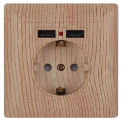 Розетка Intro Solo 4-410-11 с заземлением P+E Schuko со шторками, 16А-250В + 2хUSB, IP20, СУ, сосна Розетка Intro Solo 4-410-11 с заземлением P+E Schuko со шторками, 16А-250В + 2хUSB, IP20, СУ, сосна