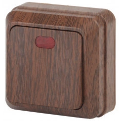 Выключатель Intro Quadro 2-102-10 одноклавишный с подсветкой, 10А-250В, IP20, ОУ, венге