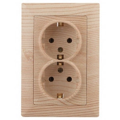 Розетка Intro Solo 4-208-11 с заземлением двойная 2X2P+E Schuko со шторками, 16А-250В, IP20, СУ, сосна Розетка Intro Solo 4-208-11 с заземлением двойная 2X2P+E Schuko со шторками, 16А-250В, IP20, СУ, сосна