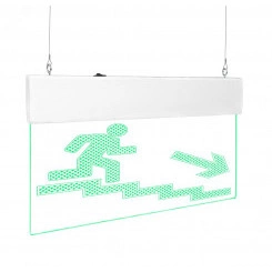 Оповещатель световой с резервным источником питания Молния-220-РИП Ультра Человек по лестнице вправо вниз зеленые светодиоды. ПОДВЕСНОЕ КРЕПЛЕНИЕ