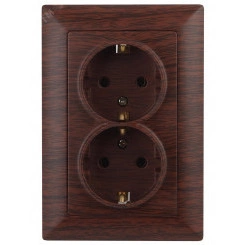 Розетка Intro Solo 4-208-10 с заземлением двойная 2X2P+E Schuko со шторками, 16А-250В, IP20, СУ, венге Розетка Intro Solo 4-208-10 с заземлением двойная 2X2P+E Schuko со шторками, 16А-250В, IP20, СУ, венге