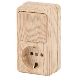 Блок розетка с выключателем Intro Quadro 2-705-11 вертикальный 10(16)А-250В, IP20, ОУ, сосна Блок розетка с выключателем Intro Quadro 2-705-11 вертикальный 10(16)А-250В, IP20, ОУ, сосна