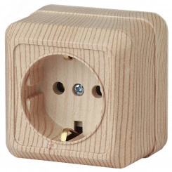 Розетка Intro Quadro 2-202-11 с заземлением 2P+E Schuko, 16А-250В, IP20, ОУ, сосна