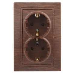 Розетка Intro Plano 1-205-10 с заземлением двойная 2X2P+E Schuko, 16А-250В, IP20, СУ, венге