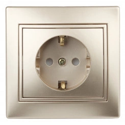 Розетка Intro Plano 1-206-04 с заземлением 2P+E Schuko со шторками, 16А-250В, IP20, СУ, шампань