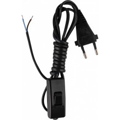 Шнур сетевой с вилкой и проходным выключателем ШВВП 2х0,5 черный 1,7 м Шнур сетевой с вилкой и проходным выключателем ШВВП 2х0,5 черный 1,7 м