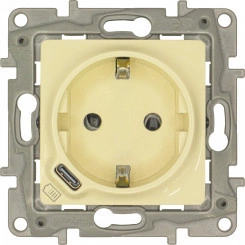 Розетка с заземлением с USB тип C - Etika - со шторками 16А 250В 1500мА 7,5Вт безвинтовые зажимы - слоновая кость