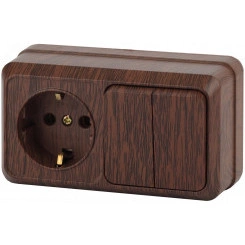 Блок розетка с выключателем Intro Quadro 2-702-10 двойным горизонтальный 10(16)А-250В, IP20, ОУ, венге Блок розетка с выключателем Intro Quadro 2-702-10 двойным горизонтальный 10(16)А-250В, IP20, ОУ, венге