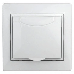 Розетка Intro Plano 1Э-203-01 с заземлением 2P+E Schuko с крышкой, 16А-250В, IP20, СУ, без лапок, белый