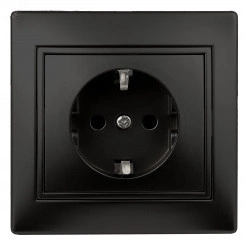 Розетка Intro Plano 1-206-05 с заземлением 2P+E Schuko со шторками, 16А-250В, IP20, СУ, антрацит