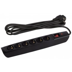 Сетевой фильтр SFX-6es-2m-B с надежной защитой с заземлением с выключателем 6 розеток 2м 10А черный