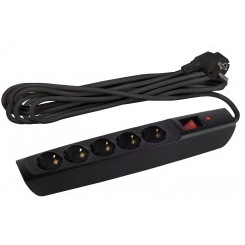 Сетевой фильтр SFX-5es-2m-B с надежной защитой с заземлением с выключателем 5 розеток 2м 10А черный